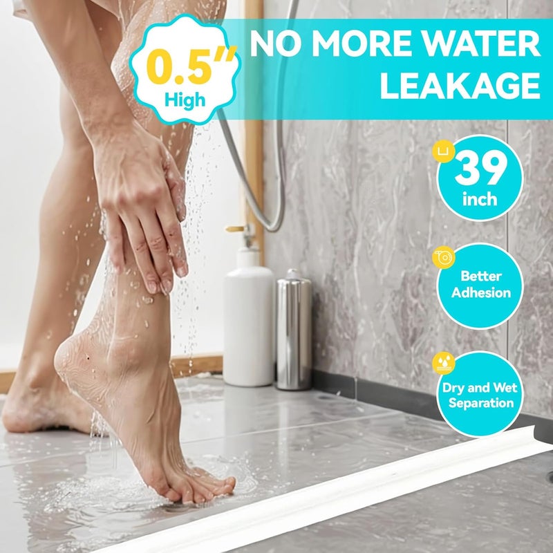 DLYYPLUS Store Shower Threshold Water Dam Barrier 39", Silicone Sealant Included, Collapsible Self-Adhesive Water Blocker, Shower Door Water Stopper for Floor Bathroom Kitchen Bathtub Sink - Image 2